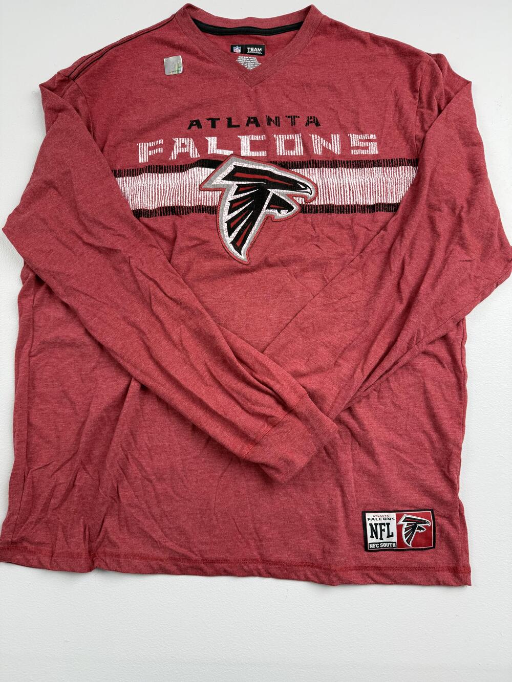 Atlanta Falcons Shirt Mens 2XL Red NFL Football Team Apparel Long Sleeve V Neck